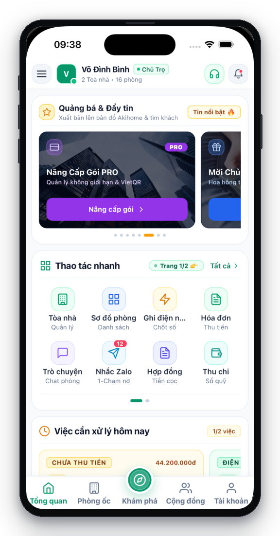 Tổng quan quản lý phòng trọ Akihome