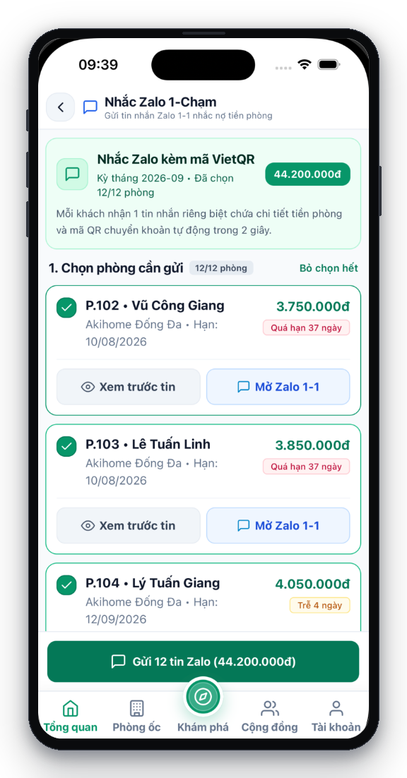Nhắc nợ Zalo 1-Chạm kèm mã VietQR